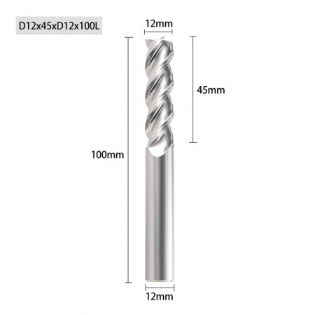 Фреза спиральная трёхзаходная по алюминию Al D12х45хd12х100Lх3F